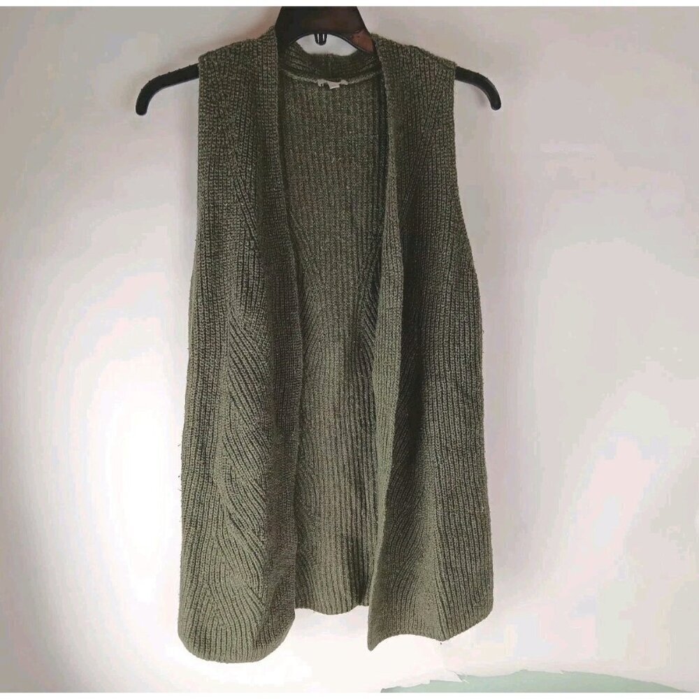 Talbots Ribbed Knit Open Front Cardigan Sweater Sleeveless Women's size M Green